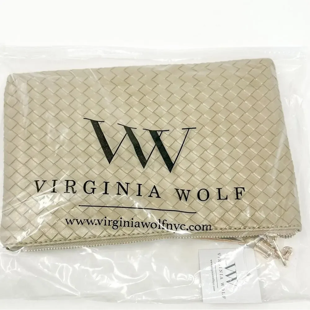 NEW Virginia Wolf Mimi Gold Criss Cross Weave Clutch, NWT, MSRP $88